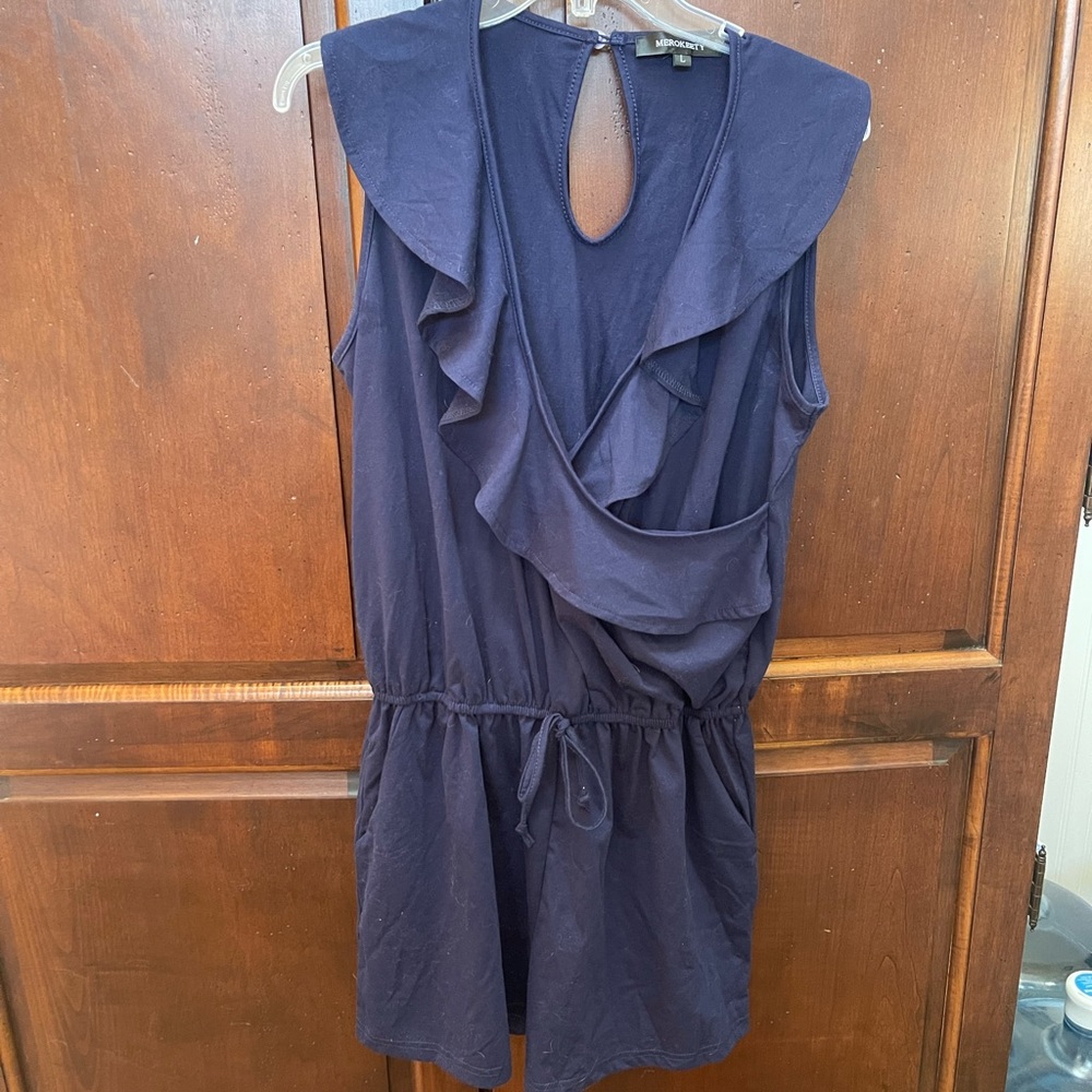 Merokeety Summer Tank Ruffled Romper / Navy Blue / Size - Large